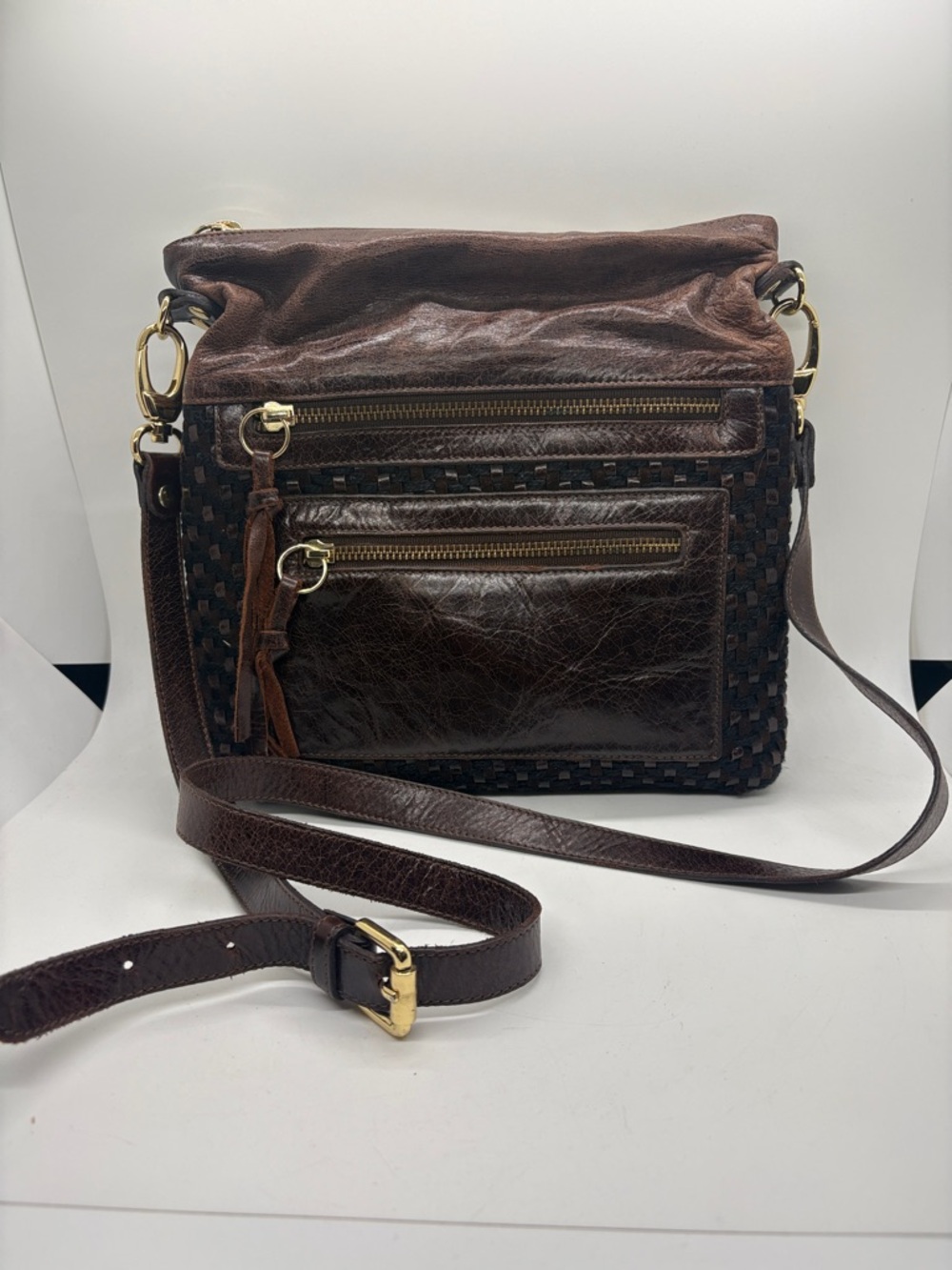 Marmi Brown Leather Woven Crossbody Bag Black VTG